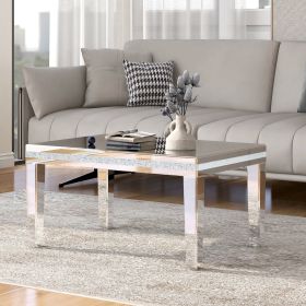 [VIDEO provided] ON-TREND Fashionable Modern Glass Mirrored Coffee Table, Easy Assembly Cocktail Table with Crystal Design and Adjustable Height Legs