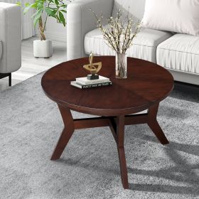 32inch Wood Round Coffee Table for Living Room,Mid Century Farmhouse Circle Wooden Coffee Tables for Apartment, Easy Assembly, Espresso