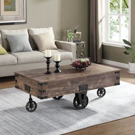 FirsTime & Co. Brown Factory Cart Coffee Table, Vintage Center Table with Wheels for Living Room, Rectangular, Wood