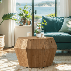 31.50" Octagonal Wooden American Retro Style Coffee Table