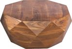 33-Inch Diamond Shape Acacia Wood Coffee Table with Smooth Top, Dark Brown Creative Center Table for Living Room