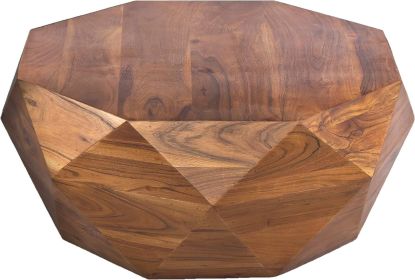 33-Inch Diamond Shape Acacia Wood Coffee Table with Smooth Top, Dark Brown Creative Center Table for Living Room