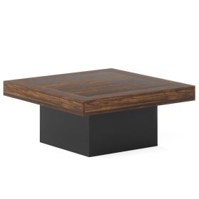 Tribesigns Coffee Table Square LED Coffee Table Engineered Wood Low Coffee Table for Living Room Rustic Brown & Black