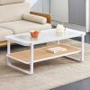 Modern minimalist white double layered solid wood coffee table. Glass tabletop