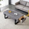 A coffee table made of MDF material. Equipped with drawers made of solid wood material. Can store things and save space. Paired with black metal table