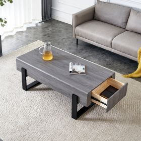 A coffee table made of MDF material. Equipped with drawers made of solid wood material. Can store things and save space. Paired with black metal table