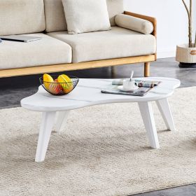 Modern minimalist white imitation marble tabletop coffee table. Solid wood spray painted desk legs, cloud shape to give you a new experience