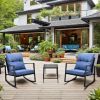 3 Pieces Patio Bistro Set Outdoor Rocking Chair w Blue Cushion for Yard Garden Poolside