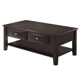 Wooden Coffee Table with 2 Spacious Drawers, Brown