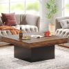 Coffee Table Square LED Coffee Table Engineered Wood Low Coffee Table for Living Room (Rustic Brown+Black) 35.4'W *35.4'D*17.7'H