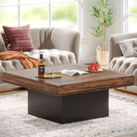 Coffee Table Square LED Coffee Table Engineered Wood Low Coffee Table for Living Room (Rustic Brown+Black) 35.4'W *35.4'D*17.7'H