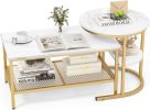 Comfort corner Nesting Coffee Table Set of 2, Nesting Tables with Extra Storage Shelf, Round End Table&Rectangular Coffee Tables