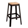 Natural and Black Armless Bar Stool with Crossbar Support