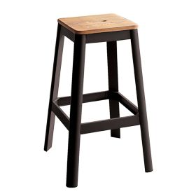 Natural and Black Armless Bar Stool with Crossbar Support
