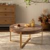 33.86"Modern Retro Splicing Round Coffee Table,Fir Wood Table Top with Gold Cross Legs Base(Same SKU:W757126236)