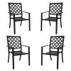 MEOOEM Stackable Metal Outdoor Dining Chairs Set of 4 Patio Bistro Chairs with Armrest Supports 300 LBS for Garden Poolside Backyard Classical Black