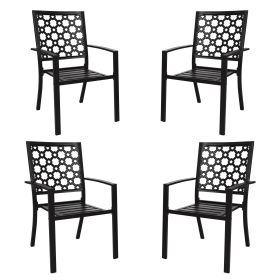 MEOOEM Stackable Metal Outdoor Dining Chairs Set of 4 Patio Bistro Chairs with Armrest Supports 300 LBS for Garden Poolside Backyard Classical Black