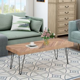 ON-TREND Modern Coffee Table; Easy Assembly Tea Table Cocktail Table w/Chevron Pattern &amp; Metal Hairpin Legs; Glossy Finished