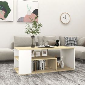 Coffee Table White and Sonoma Oak 39.4"x19.7"x15.7" Engineered Wood