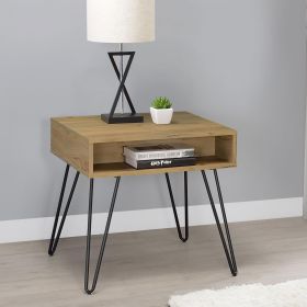 Golden Oak and Black Square End Table