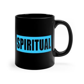 Black Ceramic Mug - 11oz, Spiritual Light Blue Colorblock Illustration