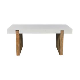 Kerry 38 Inch Mango Wood Coffee Table, Rectangular, Sled Base, Glossy White, Natural Brown