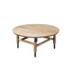 34 Inch Round Coffee Table, Handcrafted Natural Brown Mango Wood with Black Iron Legs