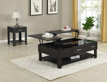 Bruno 2 Piece Ash Gray Wooden 48" Lift Top Coffee and End Table Set with Tempered Glass Top and Drawer