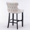 A&A Furniture,Contemporary Velvet Upholstered Wing-Back Barstools with Button Tufted Decoration and Wooden Legs, and Chrome Nailhead Trim