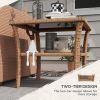 Outsunny Rattan Side Table, Outdoor End Table with Storage Shelf, Aluminum Frame Square, Coffee Table with Tempered Glass Top, Sand