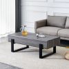 A coffee table made of MDF material. Equipped with drawers made of solid wood material. Can store things and save space. Paired with black metal table