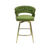 Bar Chair Linen Woven Bar Stool Set of 2,Golden legs Barstools No Adjustable Kitchen Island Chairs