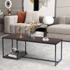 47.2''W x 25.6"D x 17.7"H Modern Industrial Style Rectangular Wood Grain Top Coffee Table with Metal Frame - Walnut & Black