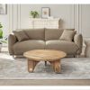 36 Inch Round Coffee Table, Handcrafted Grooved Edge Top, Natural Brown Mango Wood