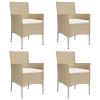 5 Piece Patio Bistro Set with Cushions Beige Poly Rattan