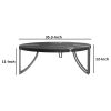 35 Inch Round Coffee Table, Sandblasted Matte Black Mango Wood Top, Curved Aluminium Legs, Antique Silver