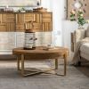 31.29"Modern Retro Splicing Round Coffee Table,Fir Wood Table Top with Gold Cross Legs Base(Same SKU:W757123559)
