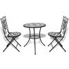 3 Piece Bistro Set Ceramic Tile Black and White
