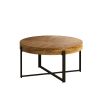 33.86"Modern Retro Splicing Round Coffee Table, Fir Wood Table Top with Black Cross Legs Base(Same SKU:W757126237)