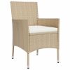 5 Piece Patio Bistro Set with Cushions Beige Poly Rattan
