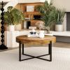33.86"Modern Retro Splicing Round Coffee Table, Fir Wood Table Top with Black Cross Legs Base(Same SKU:W757126237)