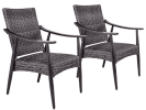 [Dropshipping] Outdoor 3 Piece Conversation Set Patio Bistro Furniture, Wicker Mid-Century Style Chair with Crafttech Top Chat Table