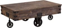 FirsTime & Co. Brown Factory Cart Coffee Table, Vintage Center Table with Wheels for Living Room, Rectangular, Wood