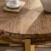 31.29"Modern Retro Splicing Round Coffee Table,Fir Wood Table Top with Gold Cross Legs Base(Same SKU:W757123559)