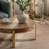 31.29"Modern Retro Splicing Round Coffee Table,Fir Wood Table Top with Gold Cross Legs Base(Same SKU:W757123559)