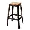 Natural and Black Armless Bar Stool with Crossbar Support