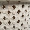 28 Inch Artisanal Round Mango Wood Coffee Table, Intricate Diamond Lattice Cut Out Frame, Washed White