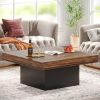 Coffee Table Square LED Coffee Table Engineered Wood Low Coffee Table for Living Room (Rustic Brown+Black) 35.4'W *35.4'D*17.7'H