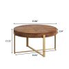 33.86"Modern Retro Splicing Round Coffee Table,Fir Wood Table Top with Gold Cross Legs Base(Same SKU:W757126236)