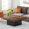 Coffee Table Square LED Coffee Table Engineered Wood Low Coffee Table for Living Room (Rustic Brown+Black) 35.4'W *35.4'D*17.7'H